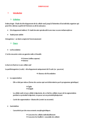 Cours 1 - embryologie 3.02A - 3 Embryologie 1/Introduction => formation ...
