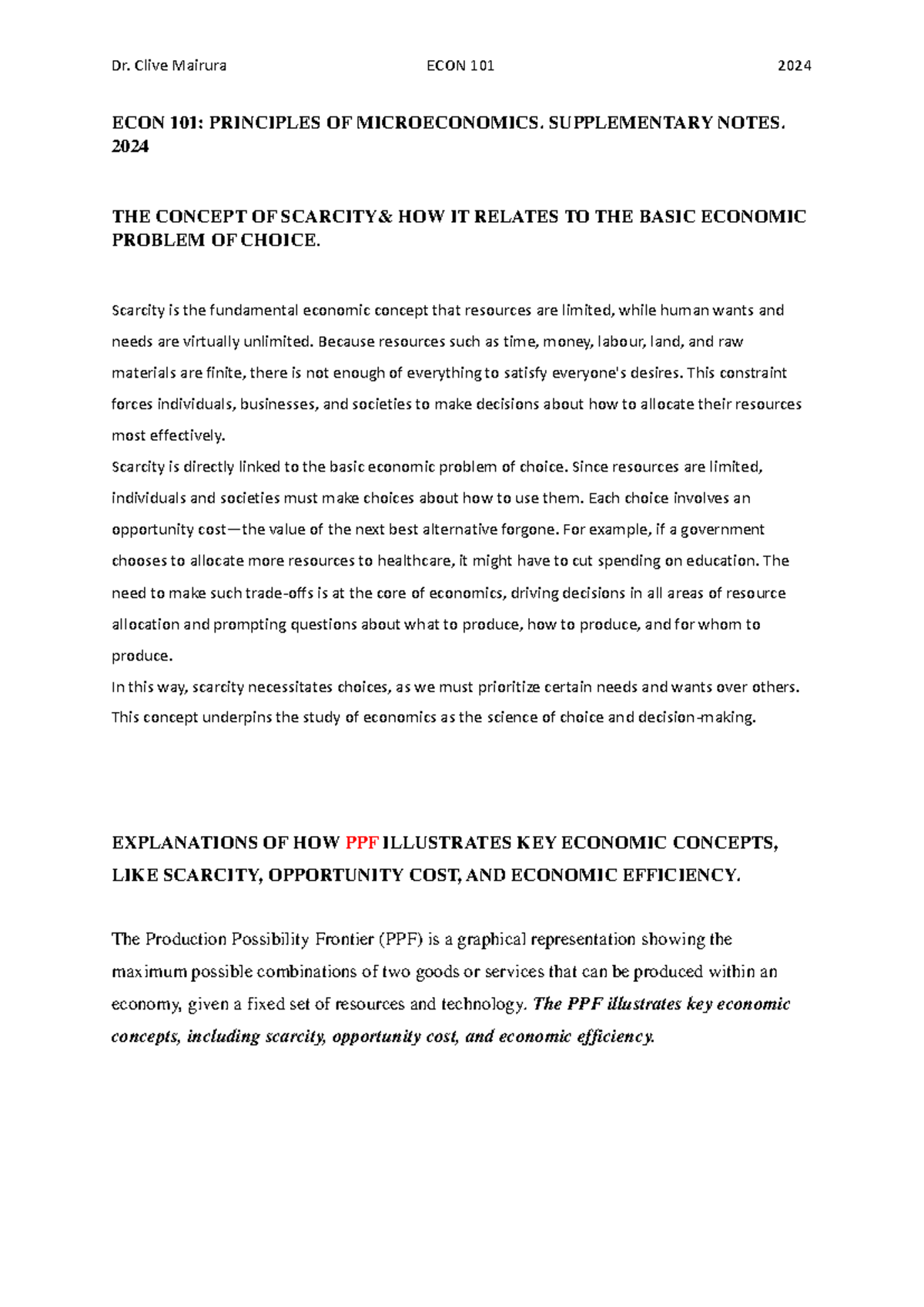 ECON 101.supplementary notes - ECON 101: PRINCIPLES OF MICROECONOMICS ...