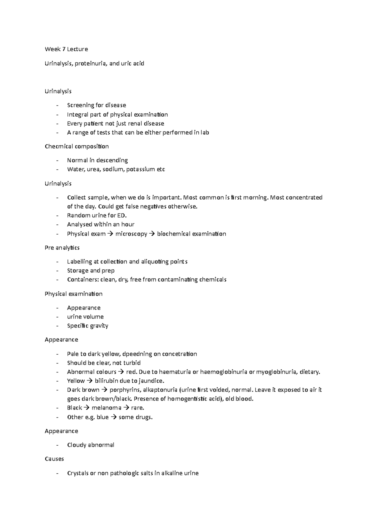 Week 7 Lecture - Week 7 Lecture Urinalysis, proteinuria, and uric acid ...