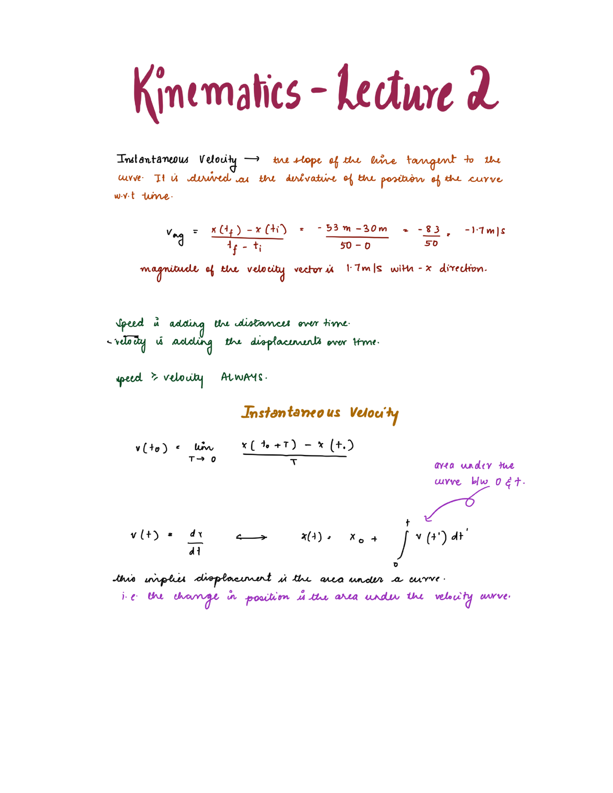 Kinematics-Lecture 2 - PHY151 - Studocu