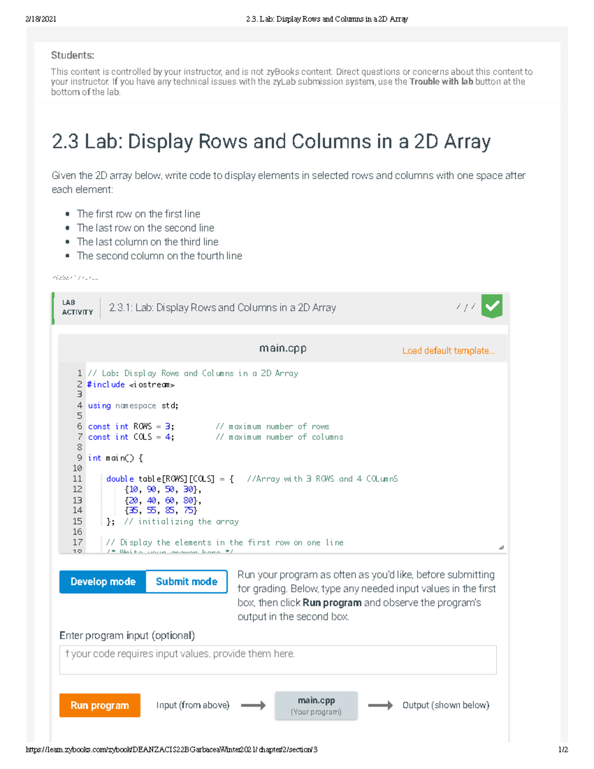 2.3. Lab Display Rows and Columns in a 2D Array - 2/18/2021 2. Lab ...