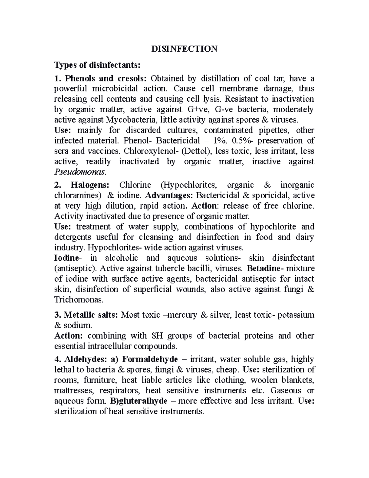 Disinfection DISINFECTION Types of disinfectants Phenols and cresols