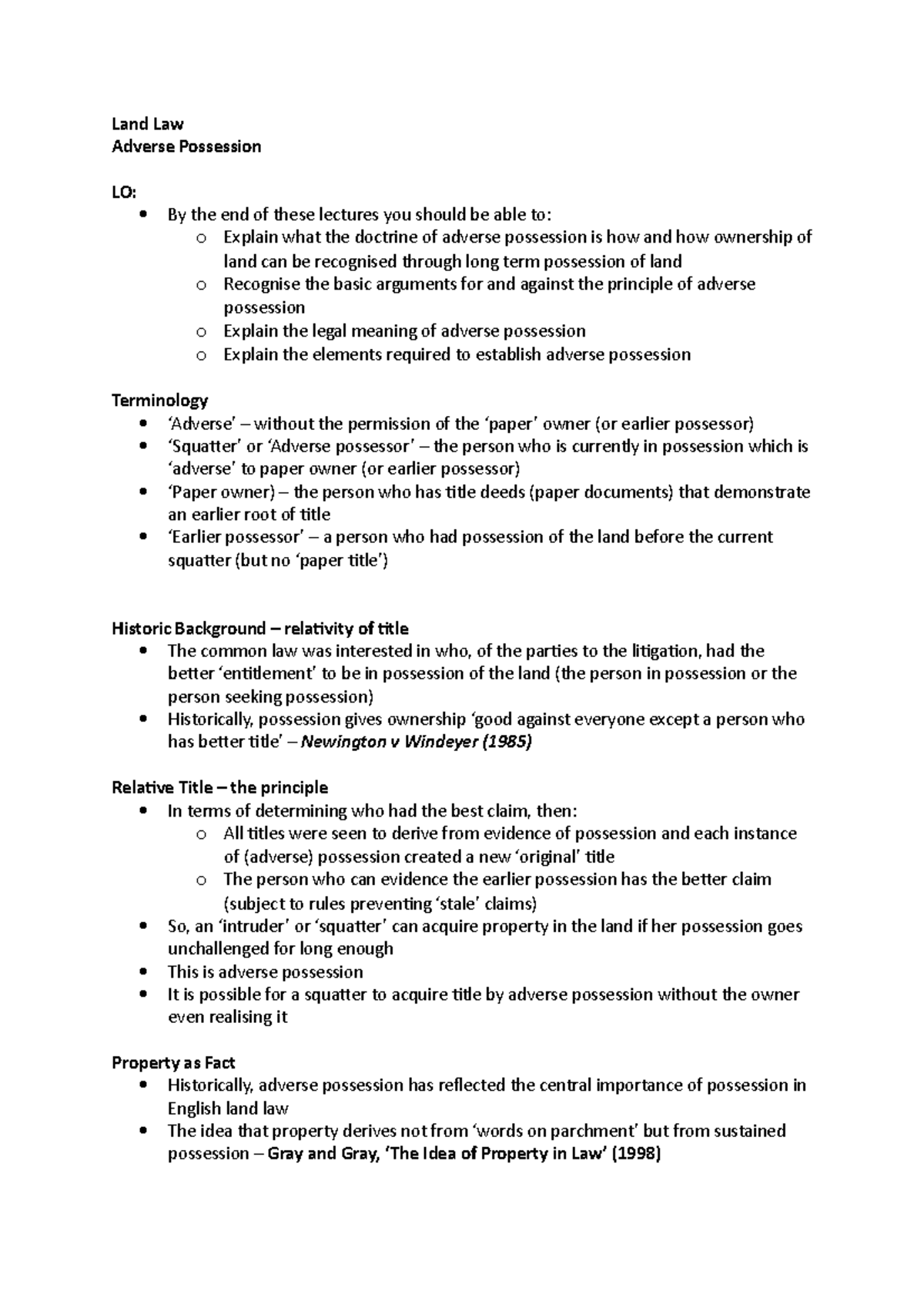 Land Law Adverse Posession - Land Law Adverse Possession LO: By the end ...