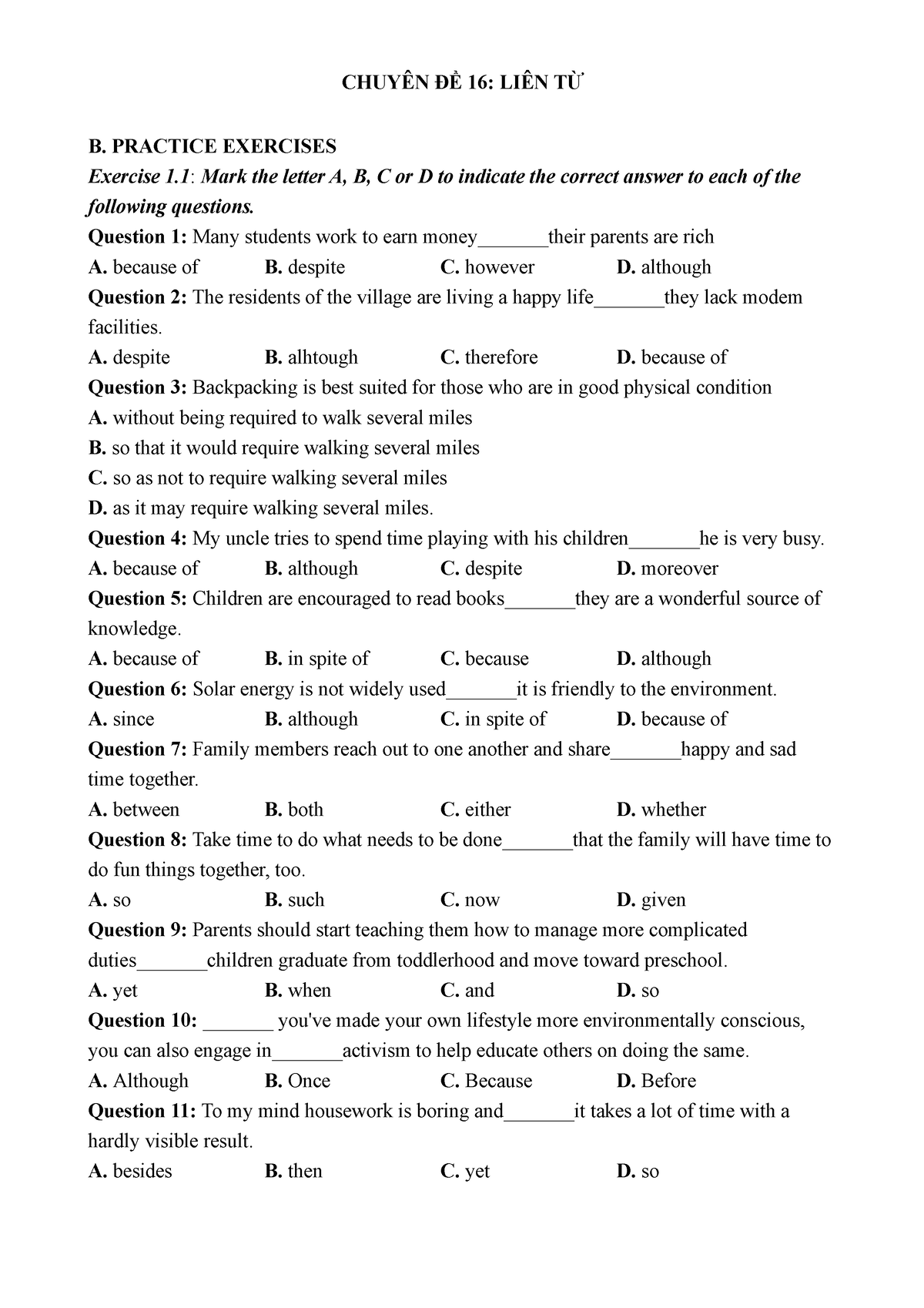 Chuyên-ĐỀ-16-LIÊN-TỪ - CHUYÊN ĐỀ 16: LIÊN TỪ B. PRACTICE EXERCISES ...