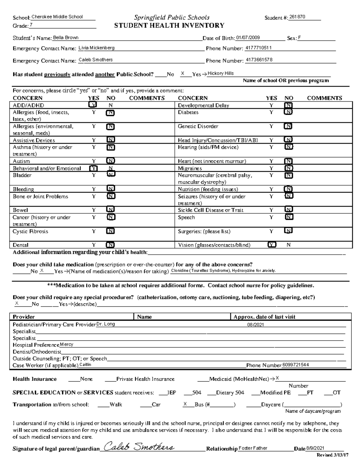 Student Health Inventory - (revised 03 13 2017 ) - B.B..Wiithout ...