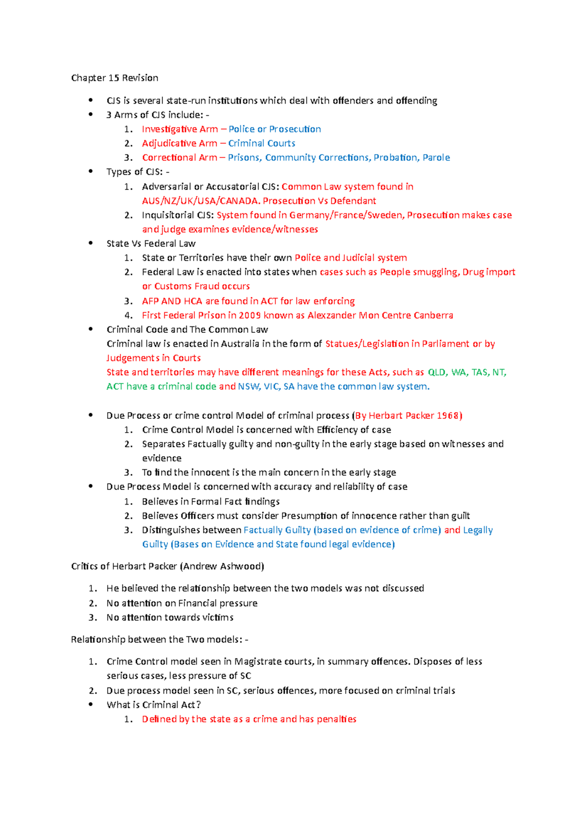 Crime Revision - Lecture notes 1-11 - Chapter 15 Revision CJS is ...