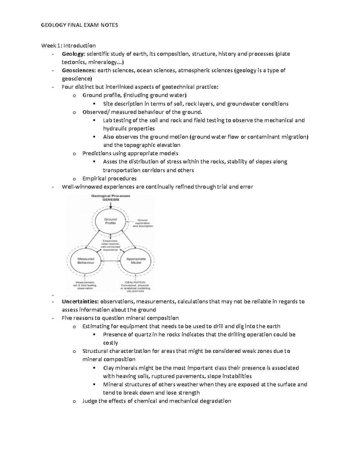 Geology Final Exam - summarization of course notes - Week 1 ...