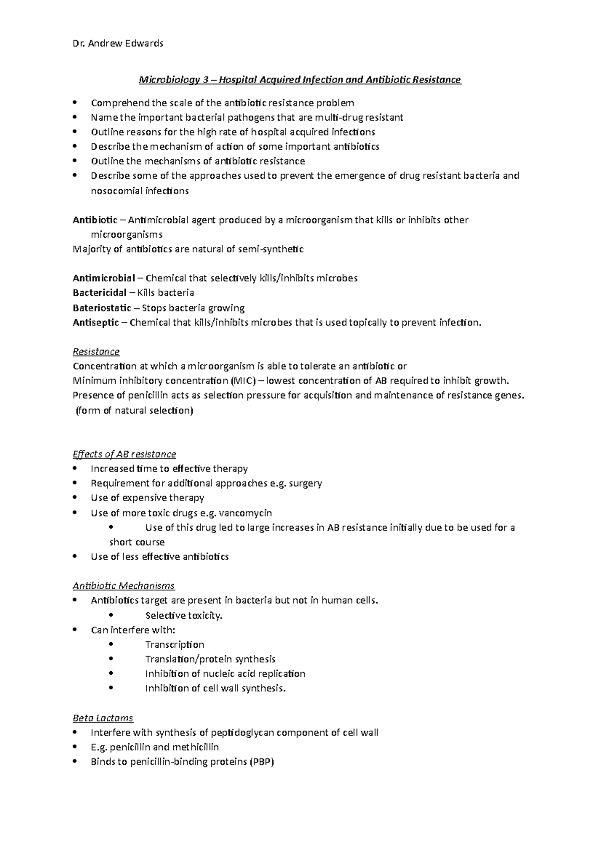 Microbiology 3 - Hospital Acquired Infections and Antibiotic Resistance ...