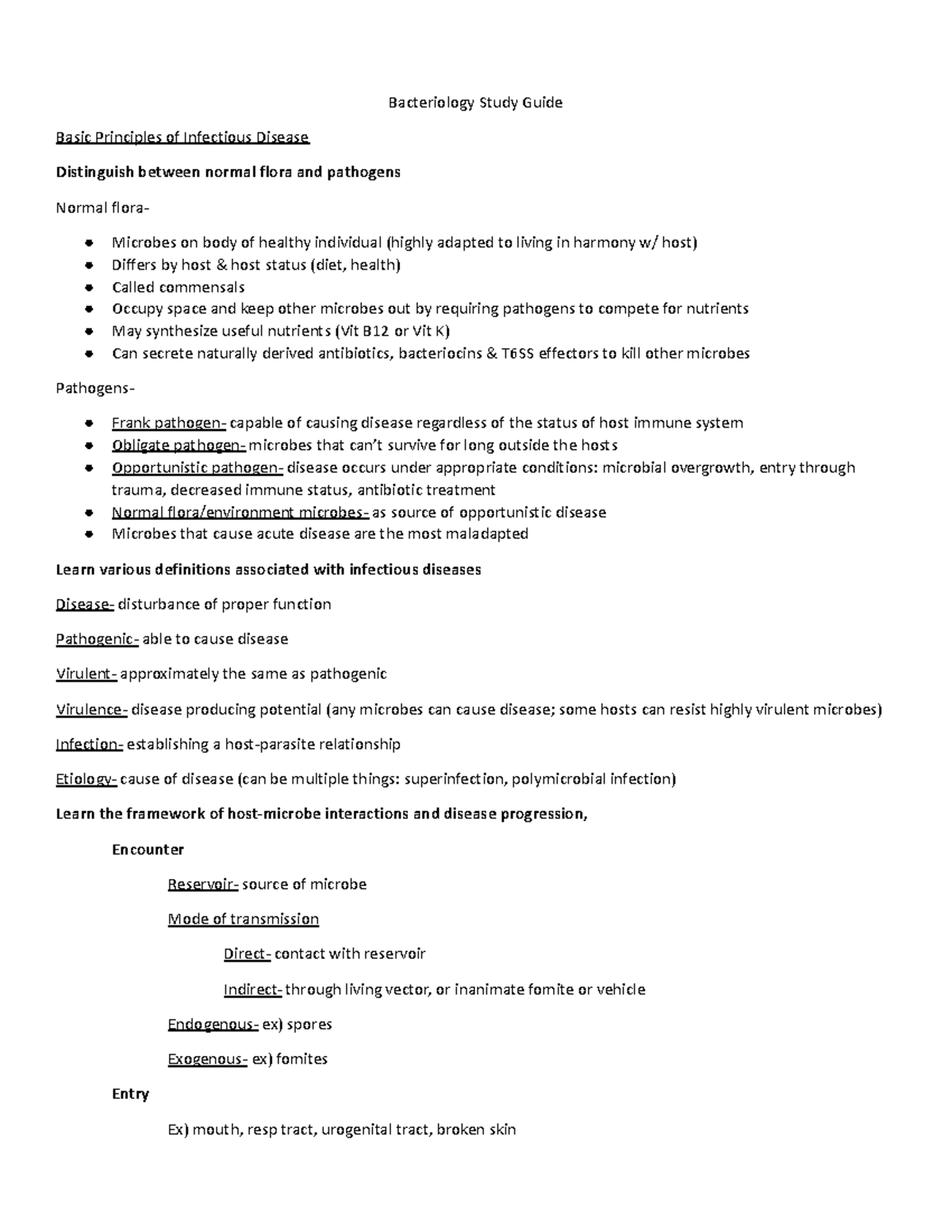 Bacteriology Study Guide Bacteriology Study Guide Basic Principles of