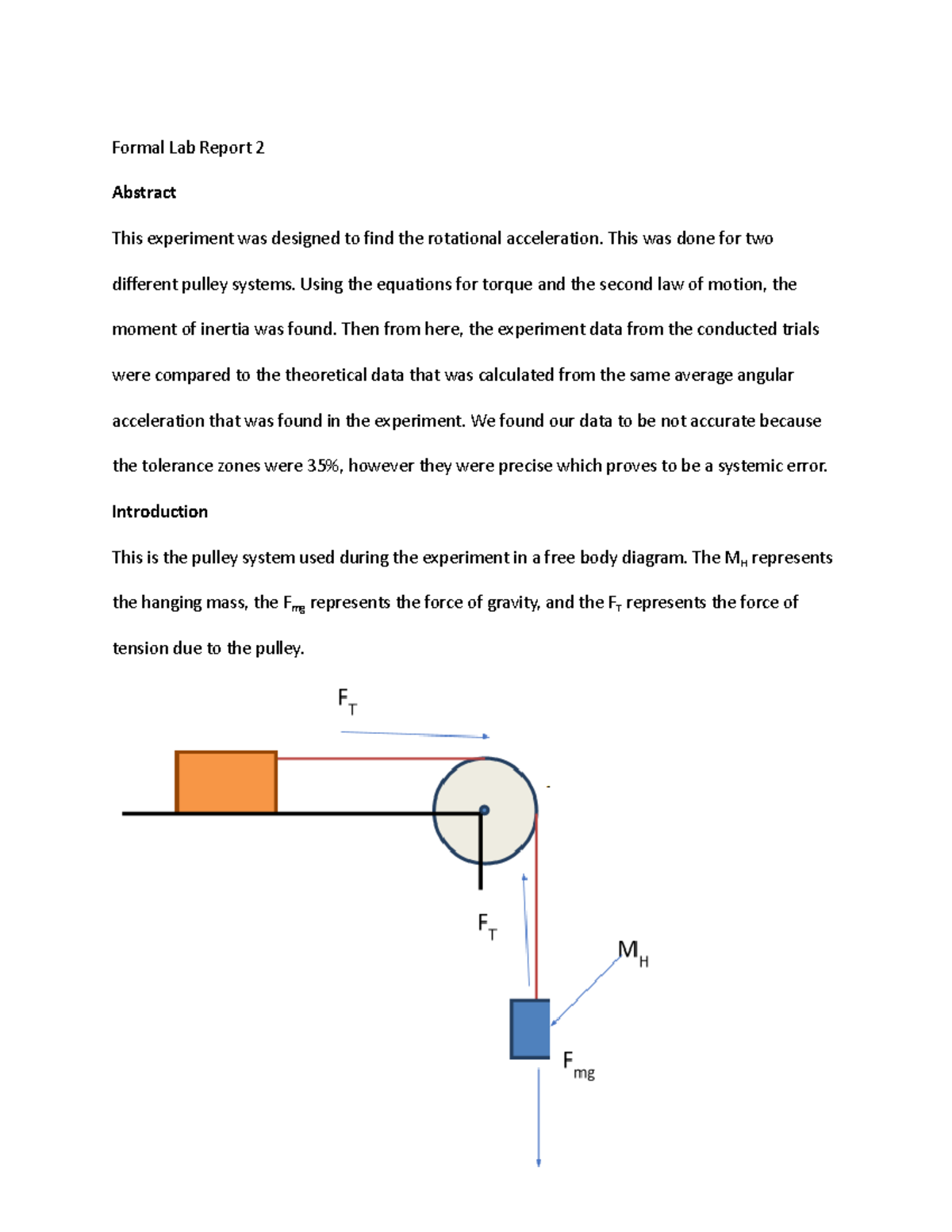 Formal Lab Report 2 This was done for two different pulley systems. Using the equations for