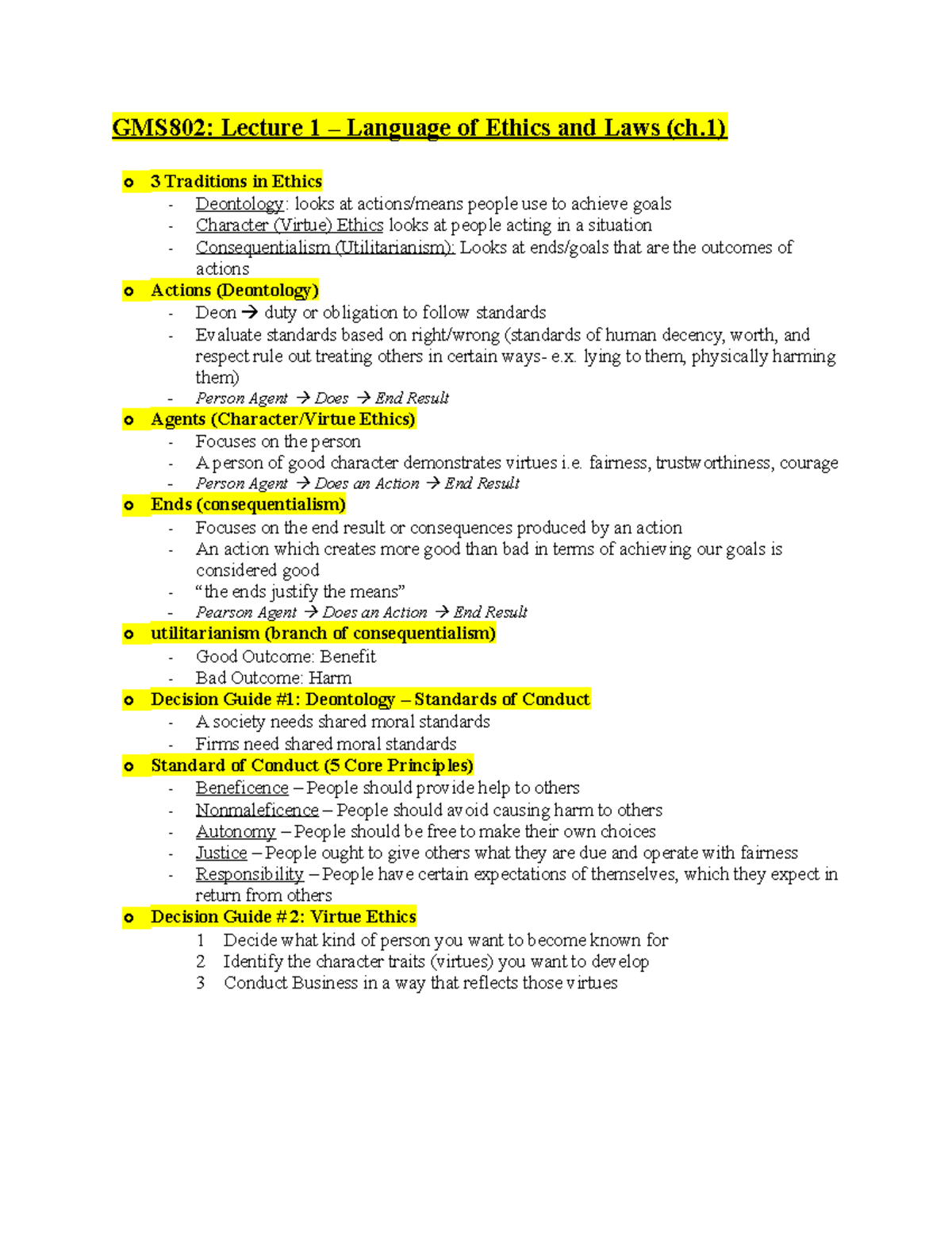 GMS 802 Lecture 1 - GMS802: Lecture 1 – Language of Ethics and Laws (ch ...