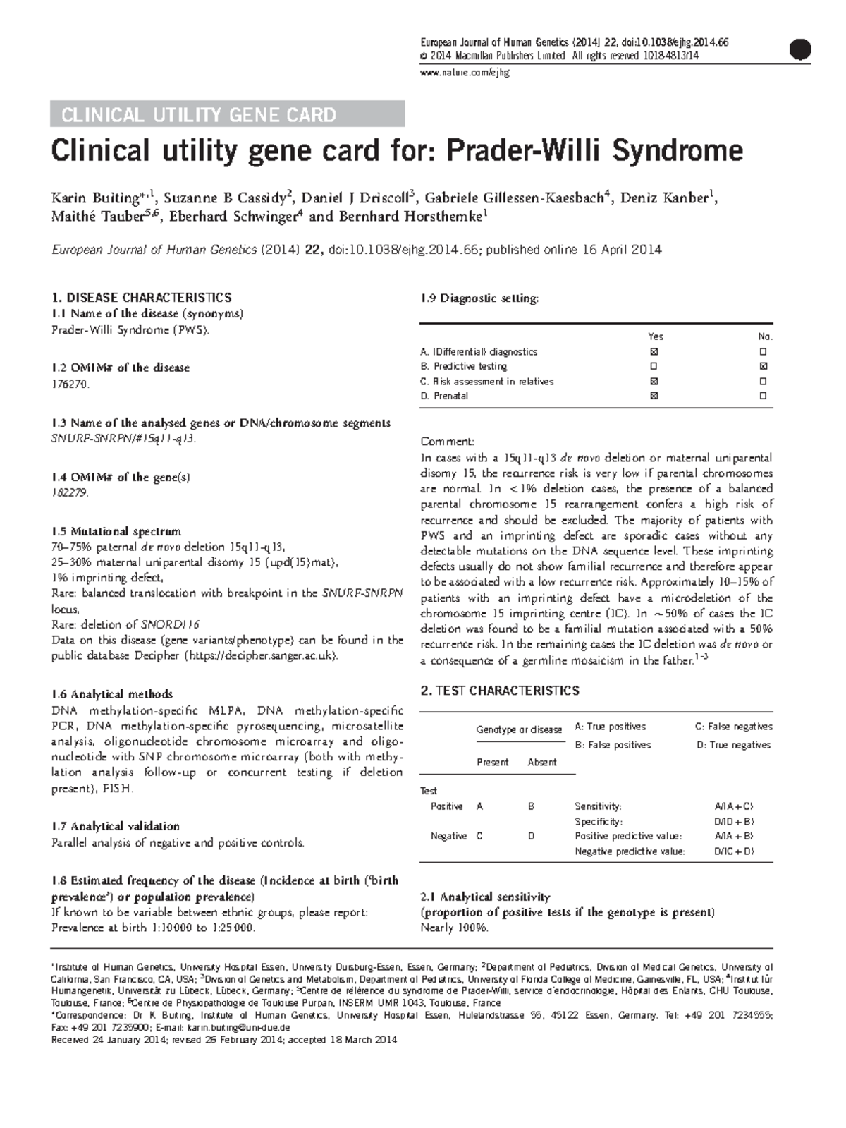 2014 Clinical utility gene card for Prader-Willi Syndrome - CLINICAL ...