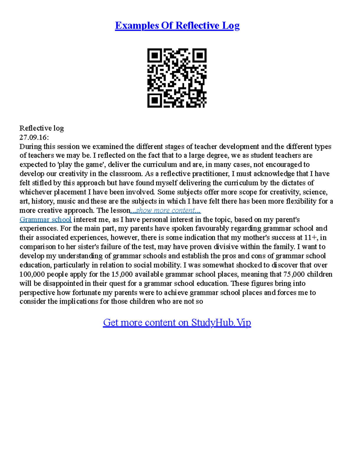 Samples Of Reflective Essays - Examples Of Reflective Log Reflective ...