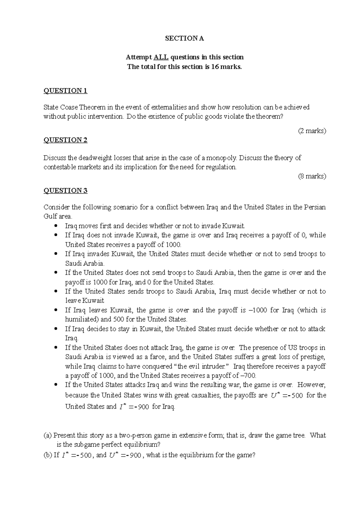 Sample Final Exam - SECTION A Attempt ALL questions in this section The ...