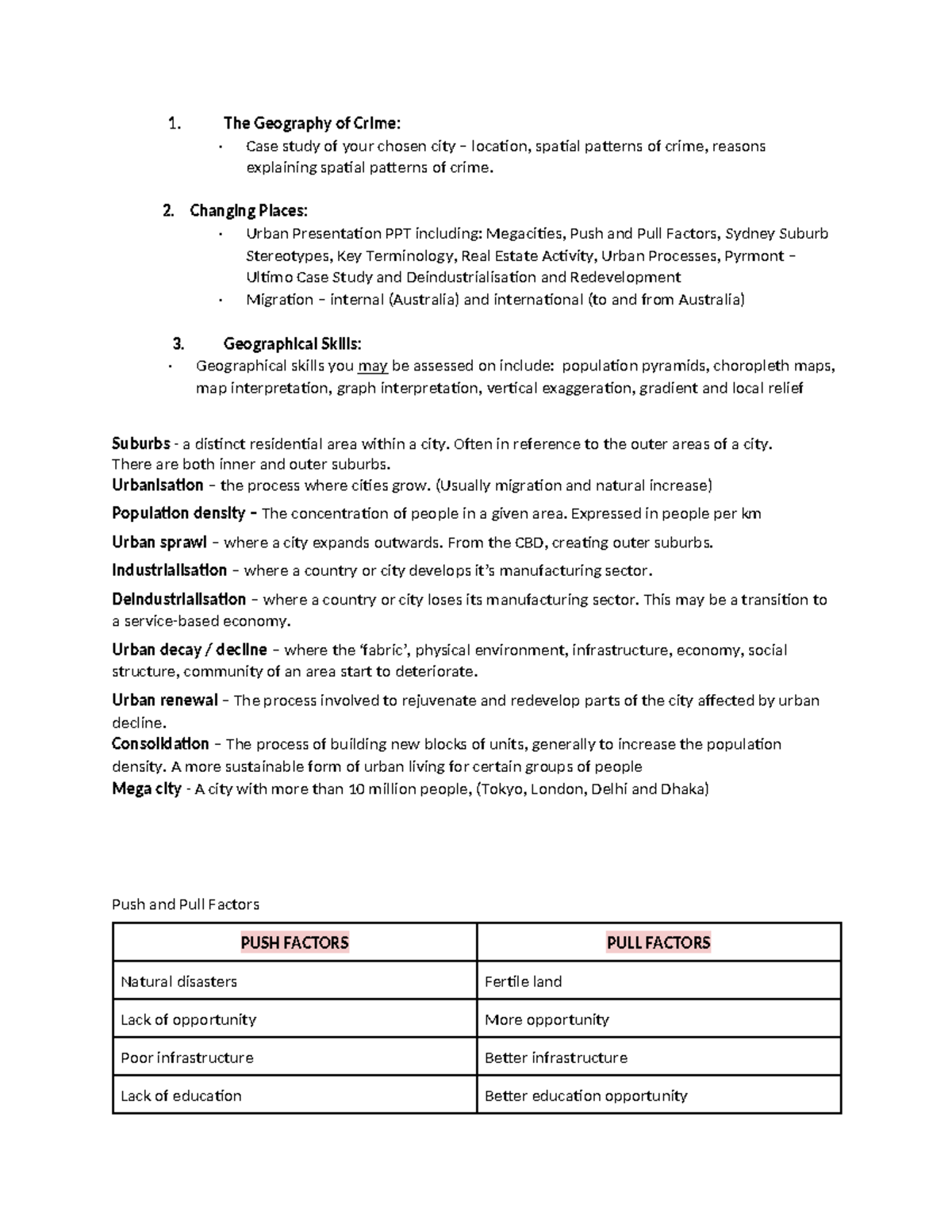 Geography EXAM Notes - 1. The Geography of Crime: · Case study of your ...