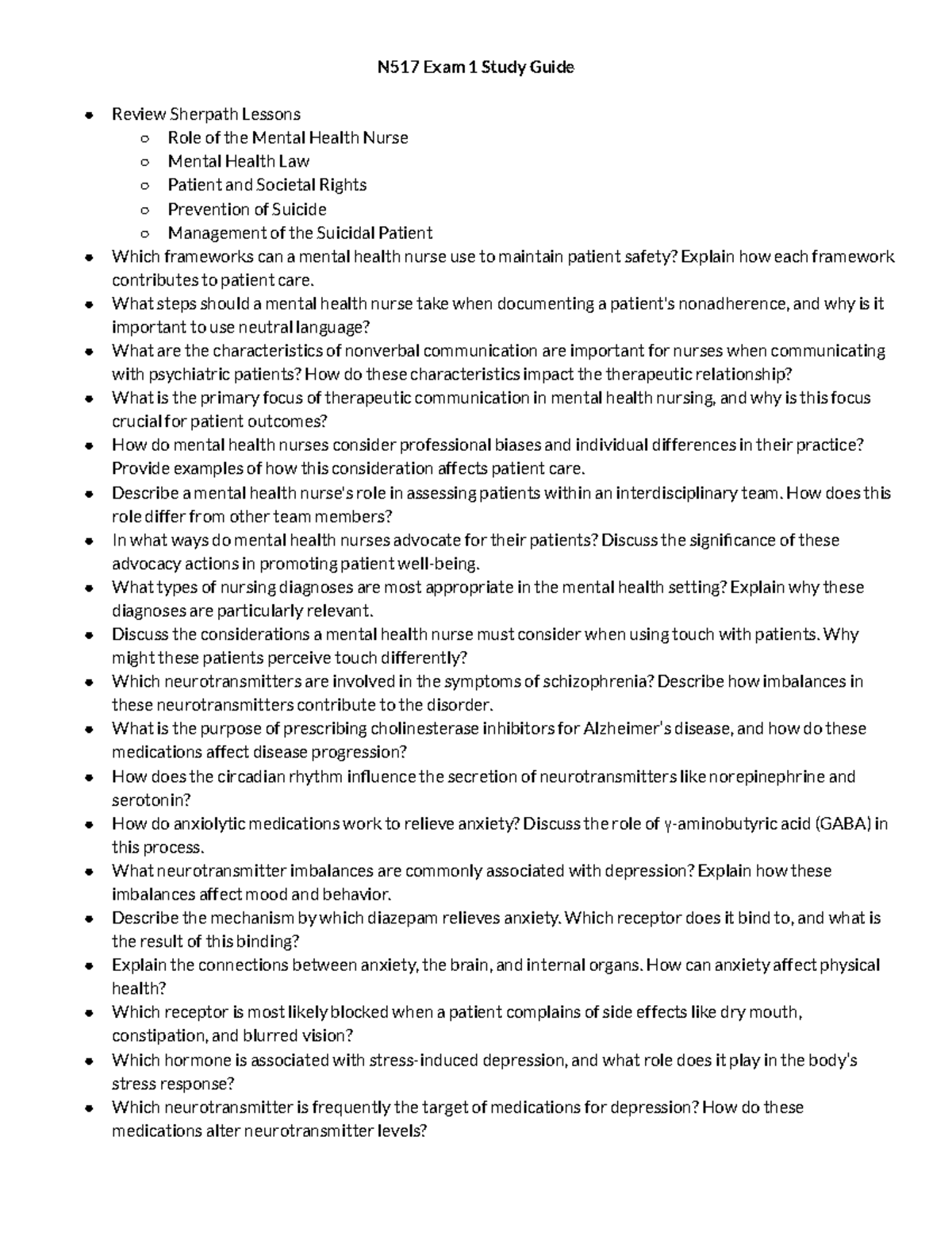 N517 Exam 1 Study Guide - Notes on Community Health Mental Health first ...