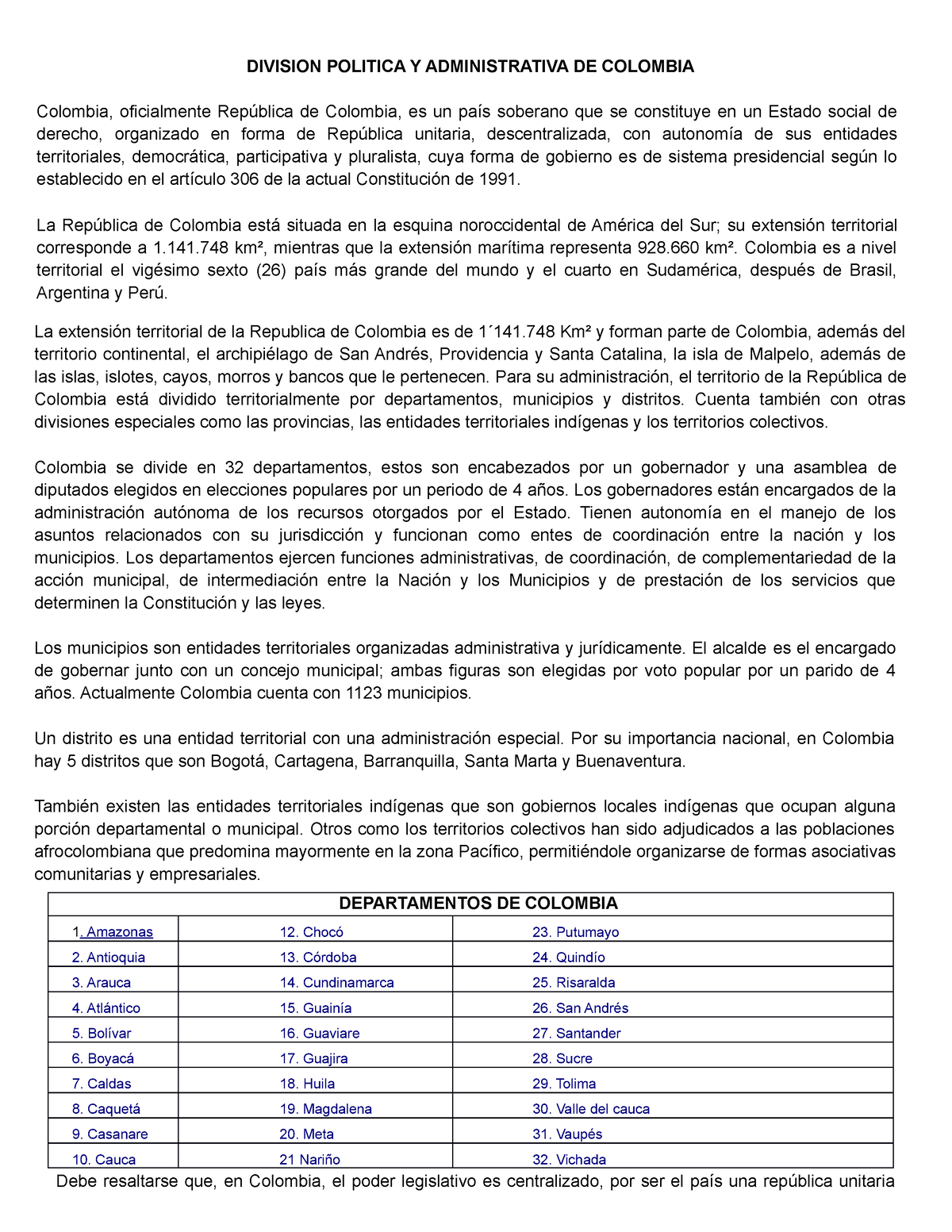 Division Politica Y Administrativa De Colombia Division Politica Y Administrativa De Colombia 9966