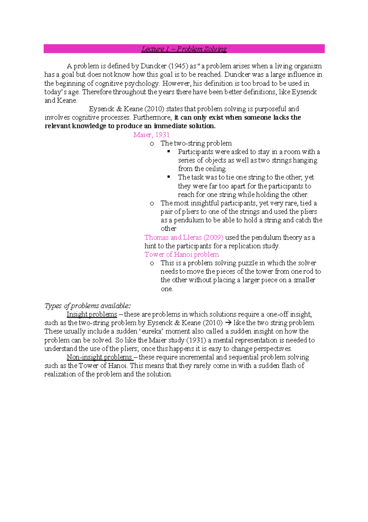 PS2021 - Lecture 1 - Lecture 1 – Problem Solving A problem is defined ...