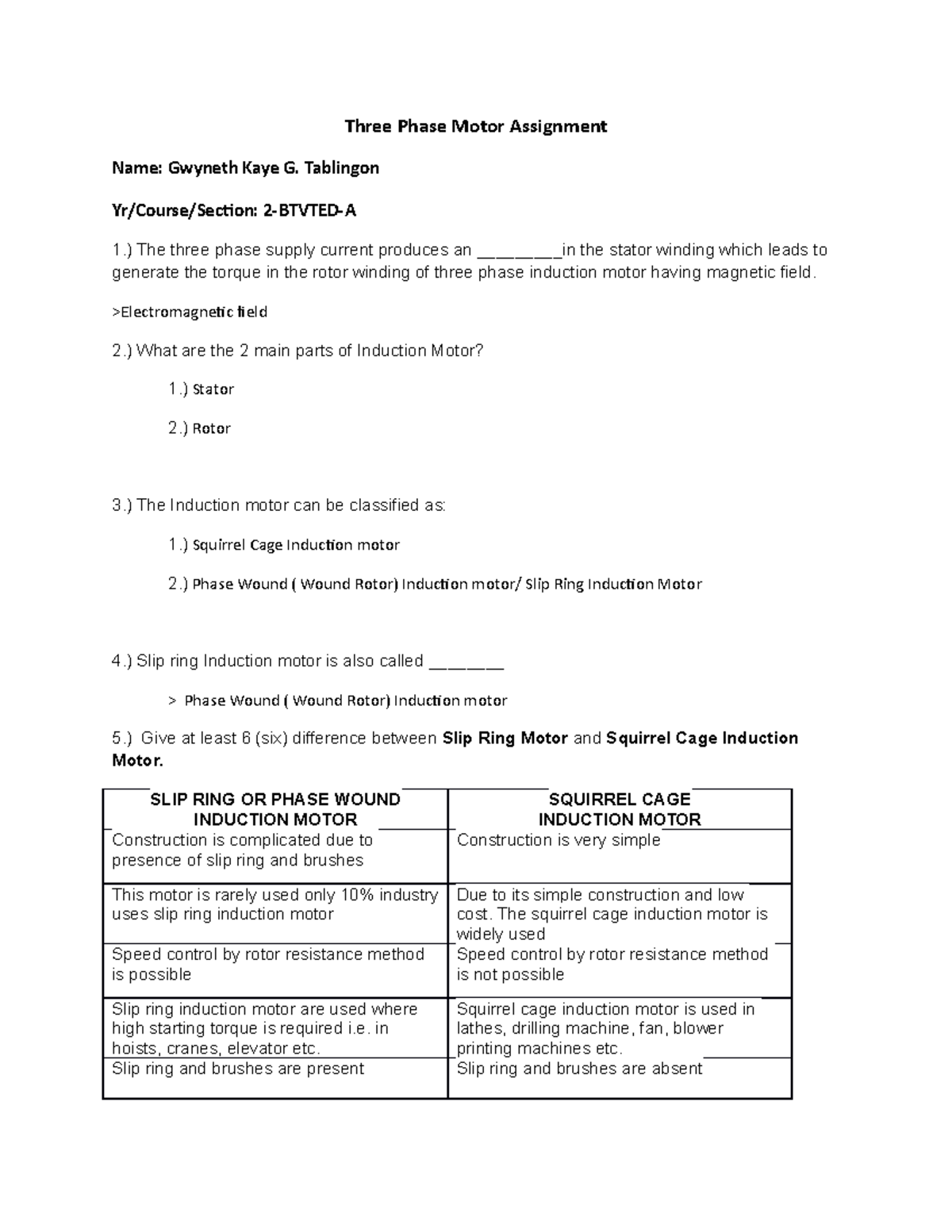 2 Three phase Motor assignment to be sent to studentas - Three Phase ...