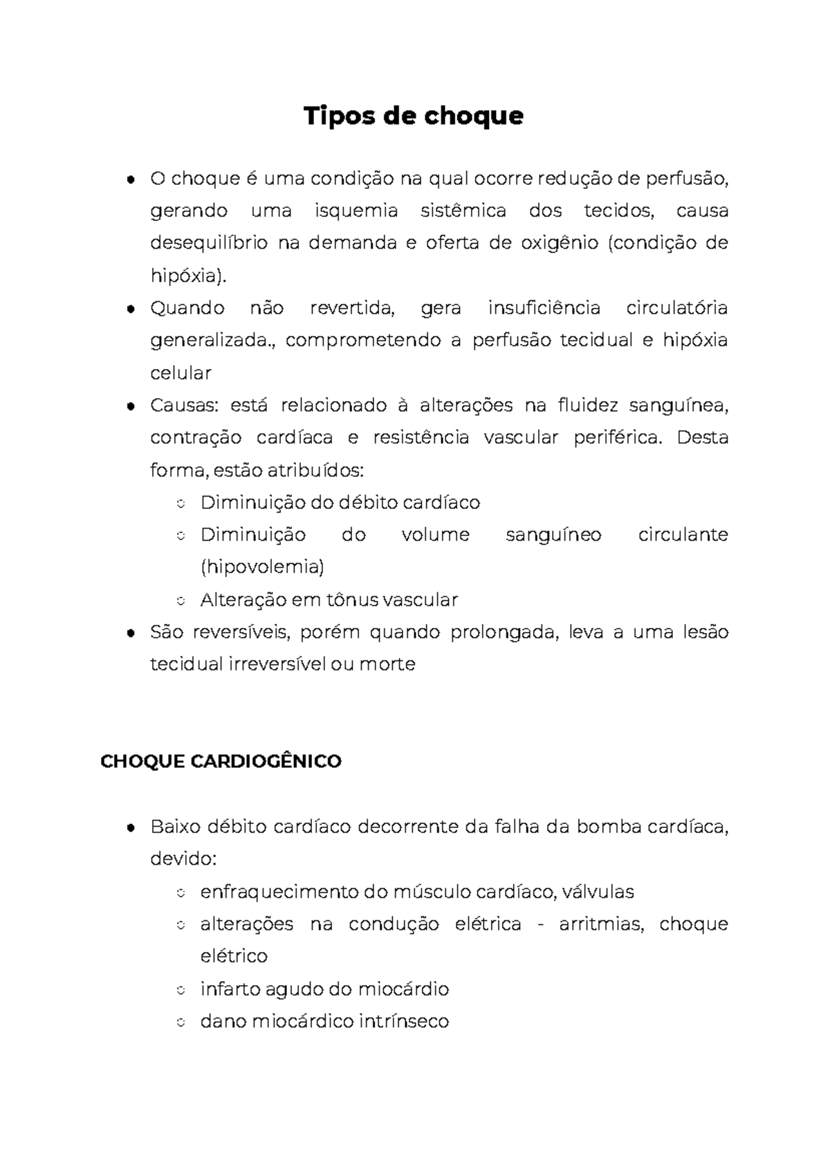 Choque - Tipos de choque O choque é uma condição na qual ocorre redução ...