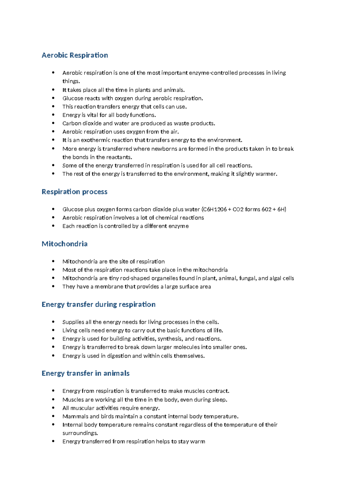 Aerobic Respiration - AQA Biology GCSE notes - Aerobic Respiration ...