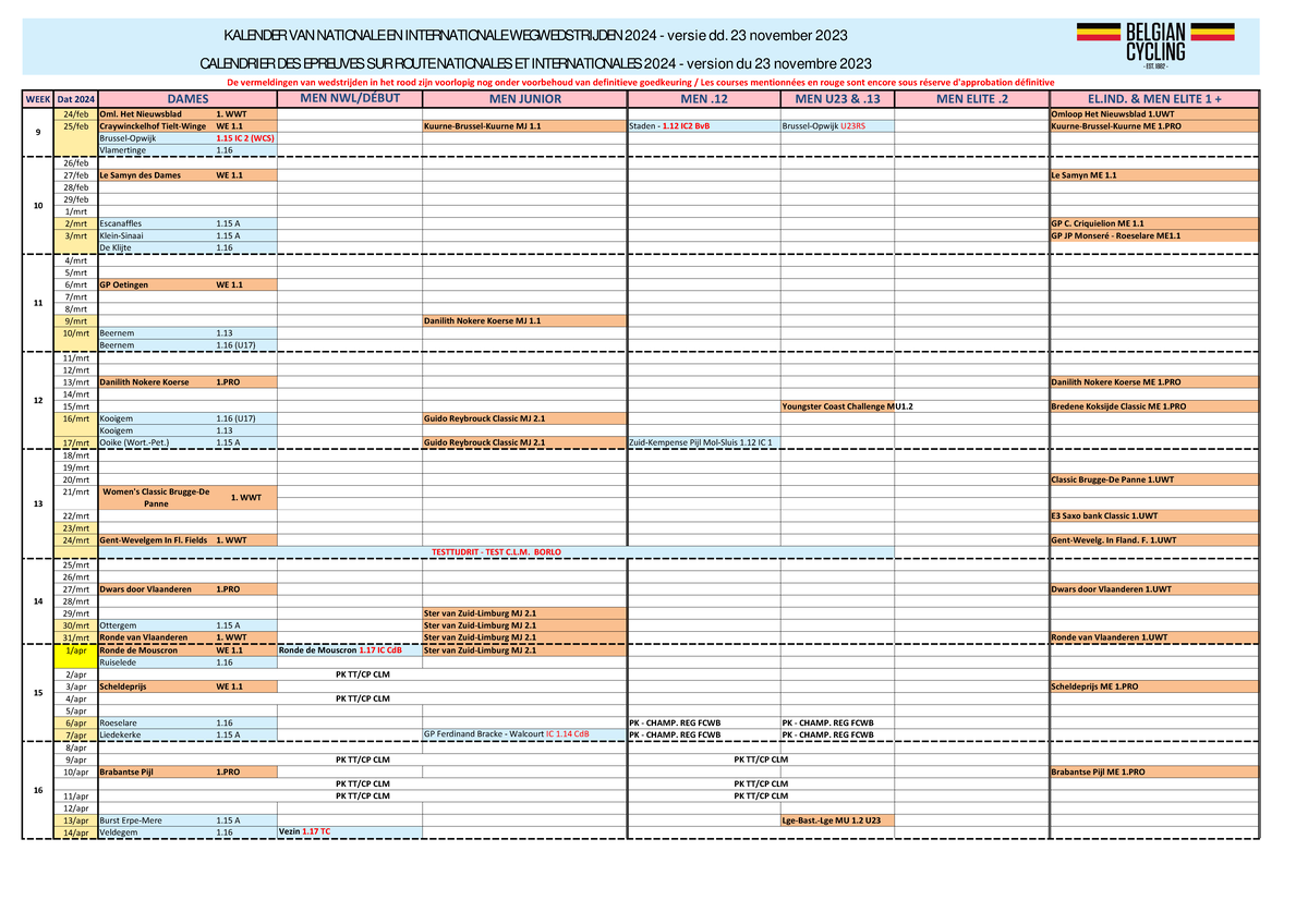 Kalender2024231123 WEEK Dat 2024 MEN NWL/DÉBUT MEN JUNIOR MEN .12