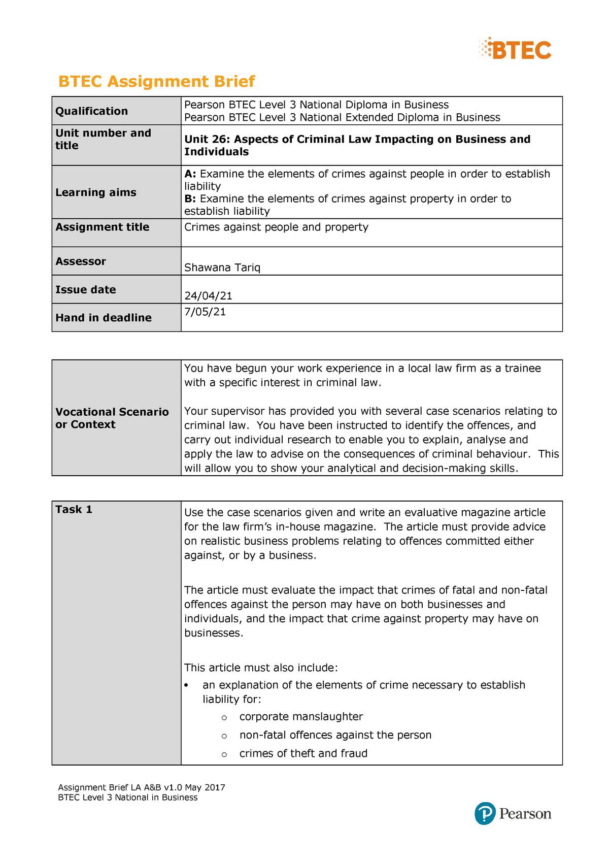 unit 26 assignment 2 business