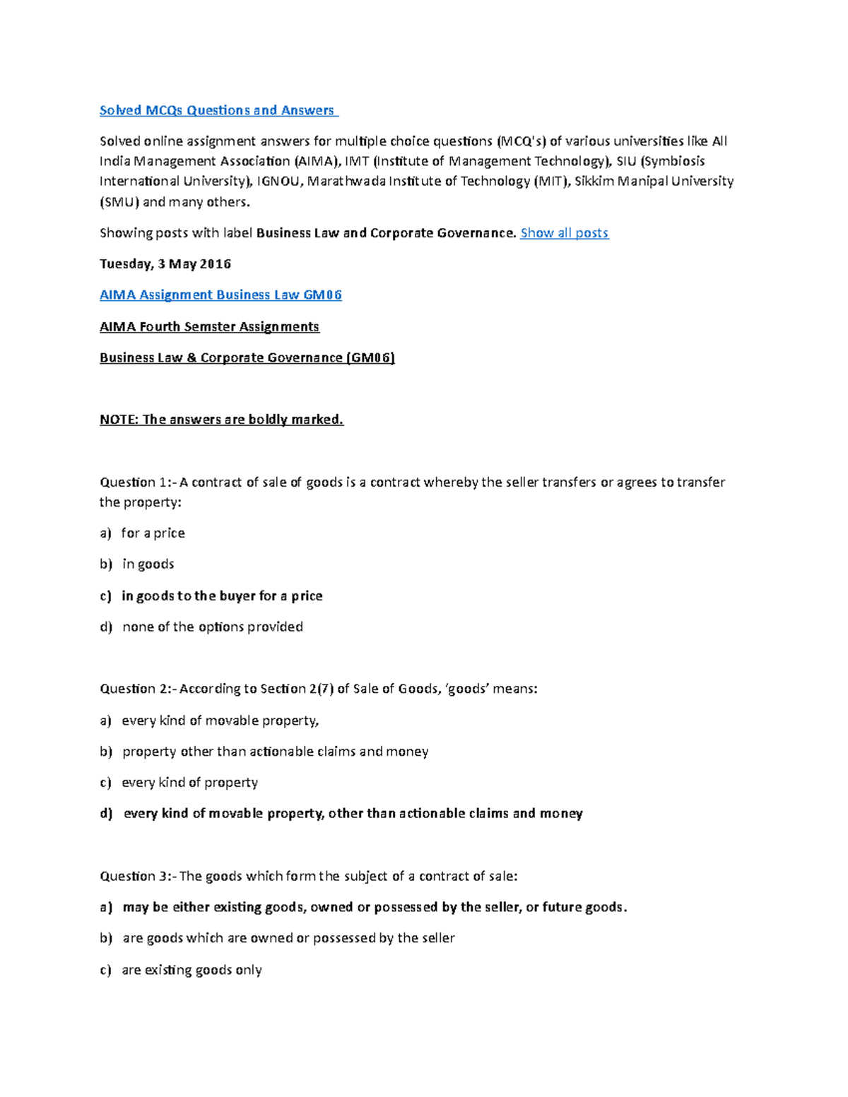 Business Law Law Of Contract Solved Mcqs Questions And Answers Solved Online Assignment Business Law Law Of Contract Solved Mcqs Questions And Answers Solved Online Assignment