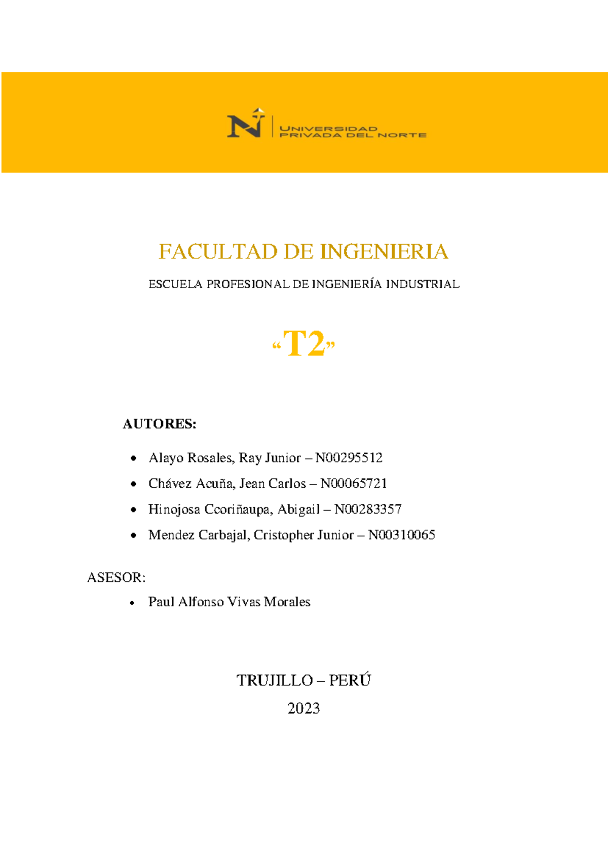 T2 Invope - FACULTAD DE INGENIERIA ESCUELA PROFESIONAL DE INGENIERÍA ...
