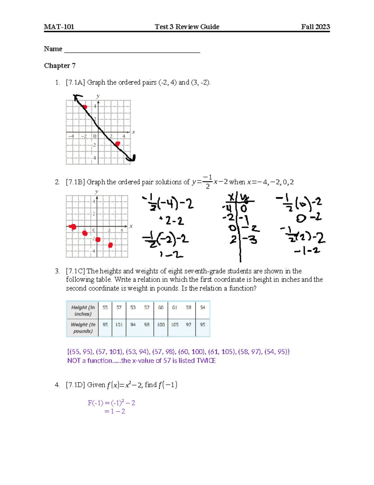 Test 3 Review Guide Key - Name ...