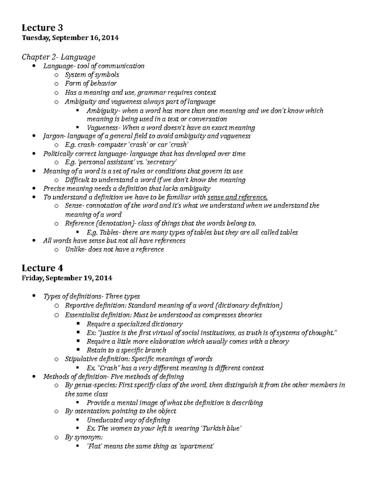 PHI 1101 Lecture 3 Chapter 2 - Lecture 3 Tuesday, September 16, 2014 ...