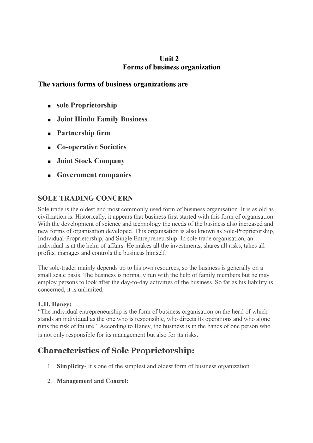 forms of business organisation assignment