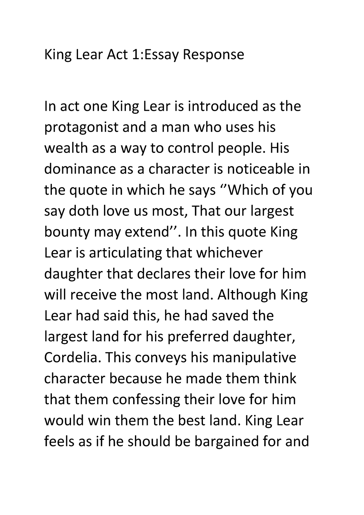 king lear act 1 essay