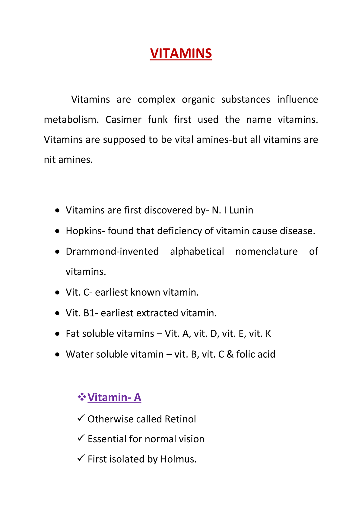 thesis of vitamins