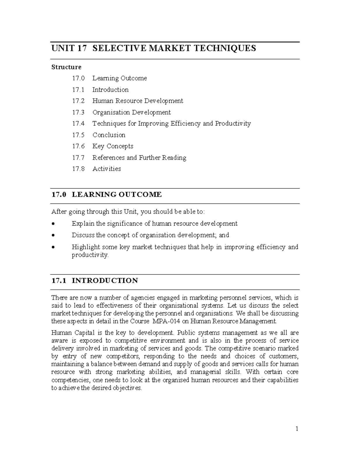 Unit-17 - notes - UNIT 17 SELECTIVE MARKET TECHNIQUES Structure 17 ...