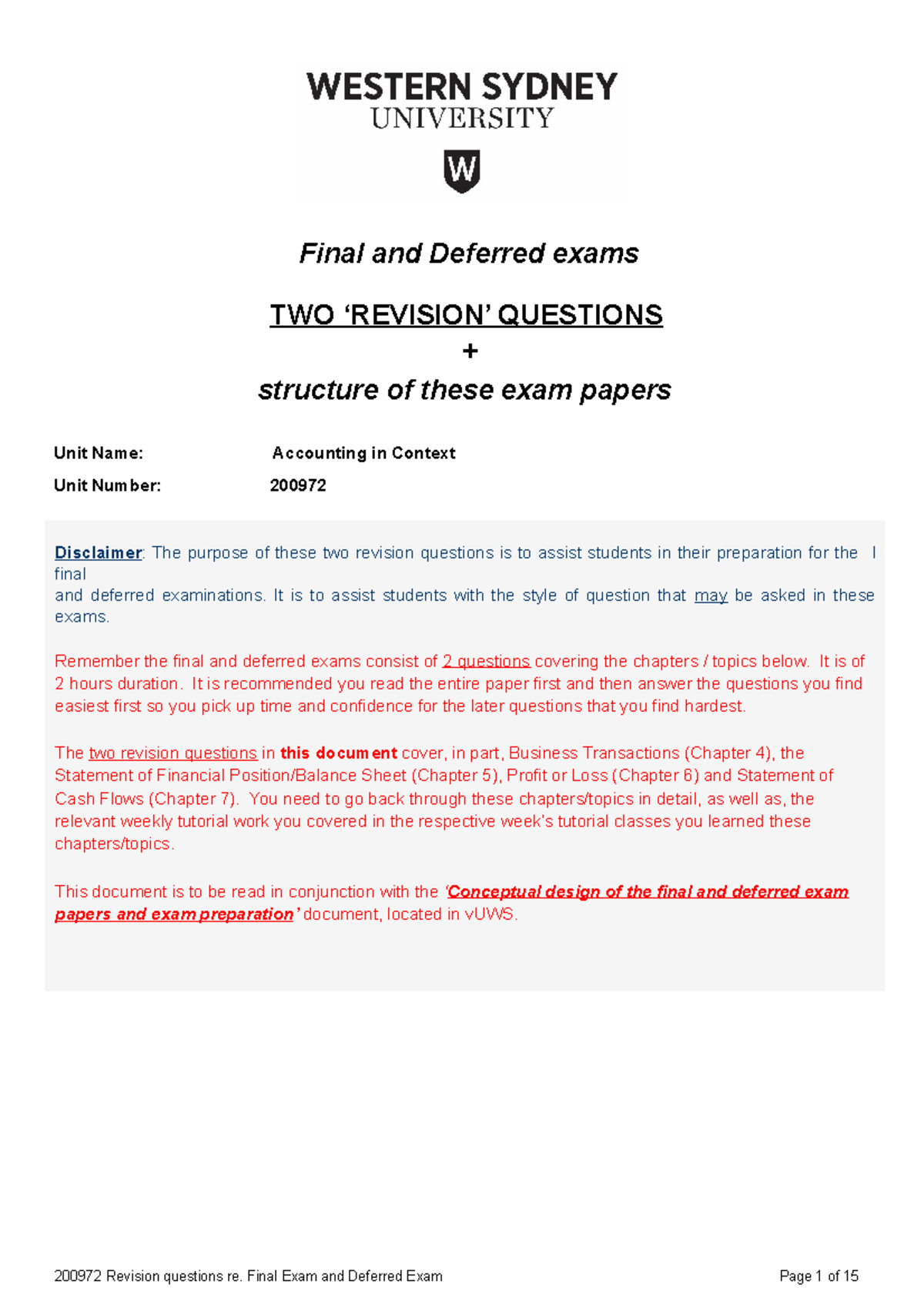 Final 9 October 2017, questions Final and Deferred exams TWO