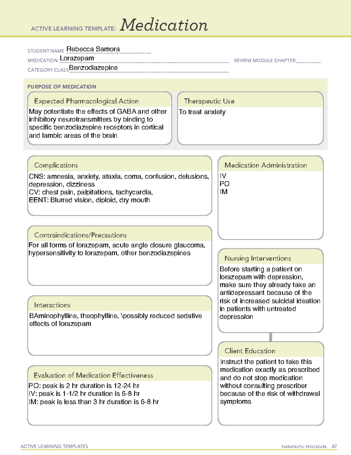 Lorazepam Medication information ACTIVE LEARNING TEMPLATES