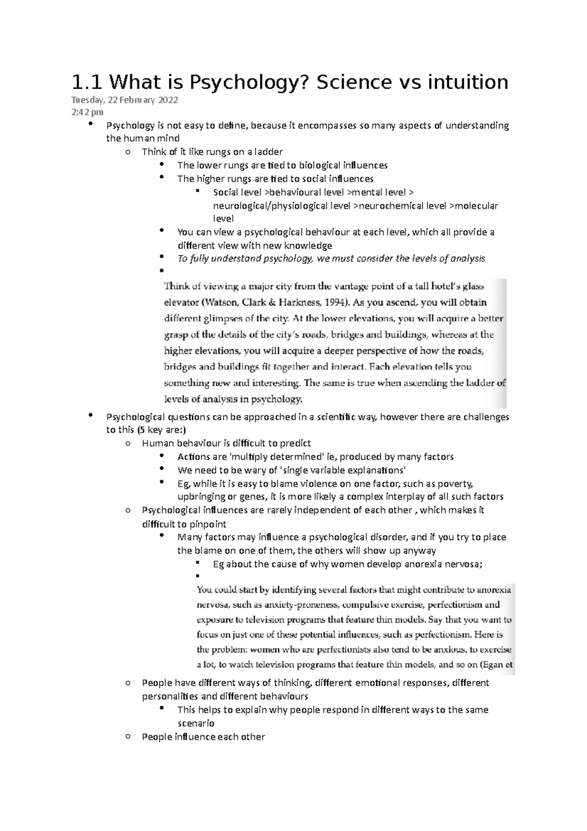 Week 1 Chapter 1 - 1 What is Psychology? Science vs intuition Tuesday ...