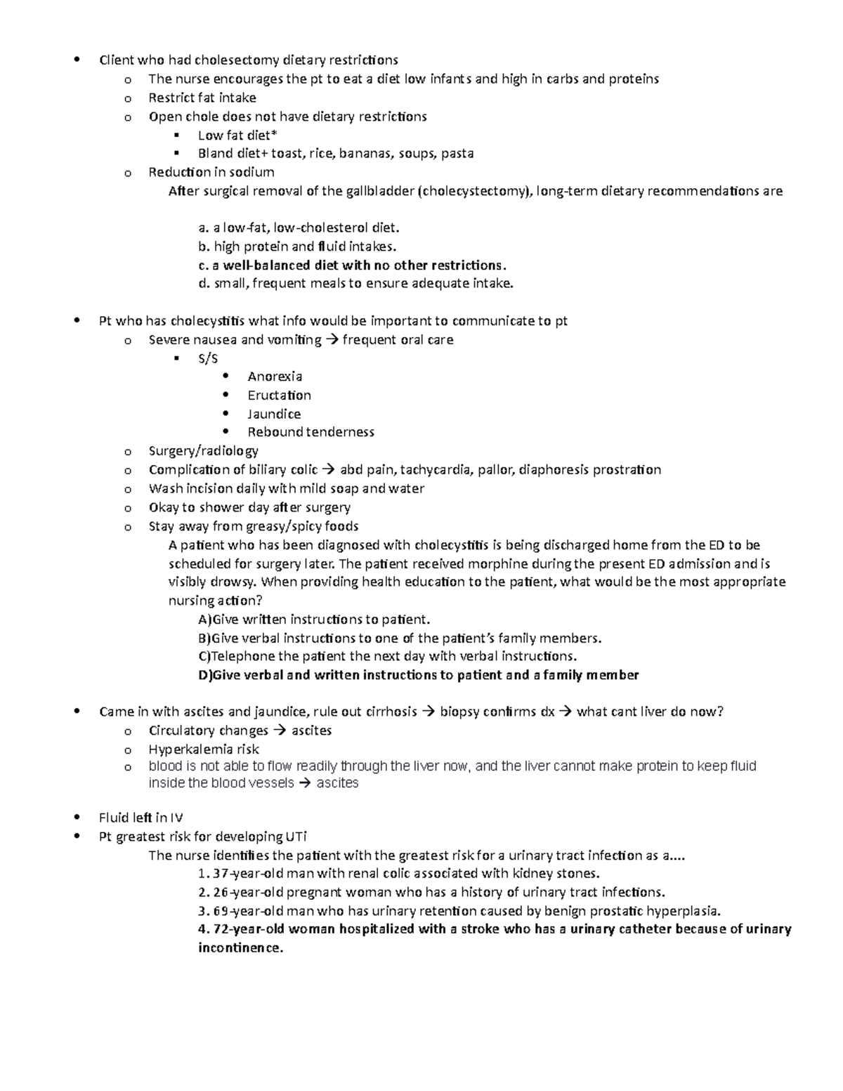 Exam 4 review - med - Client who had cholesectomy dietary restrictions ...