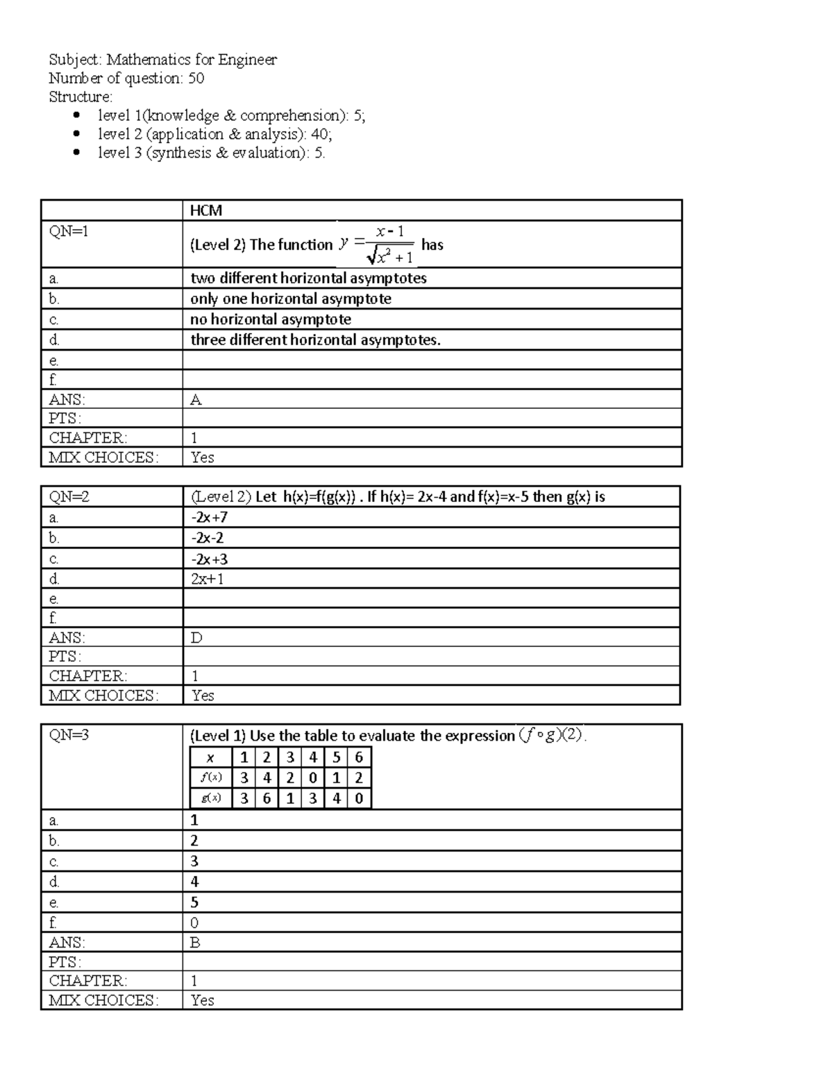 De thi mau 1 - De thi mau 1 - Subject: Mathematics for Engineer Number ...