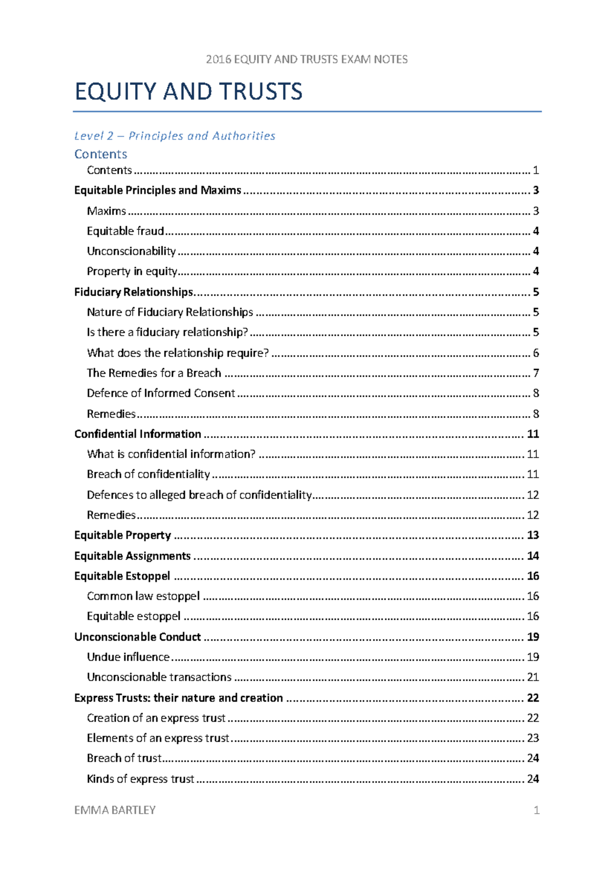 Equity trusts final exam notes EQUITY AND TRUSTS _Level 2 3