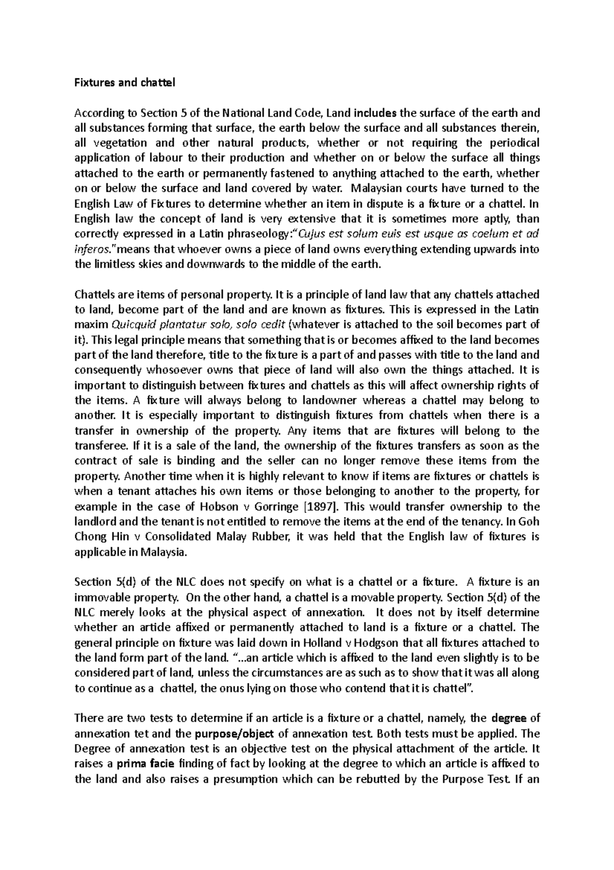 Fixtures and chattel Lecture notes 2 Fixtures and chattel According