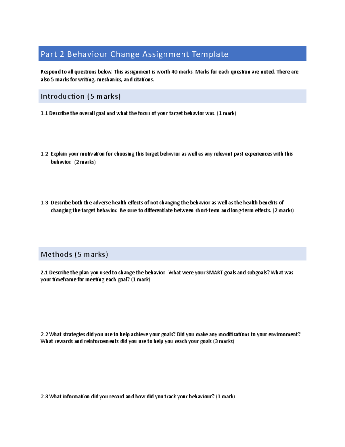 Behaviour change assignment part 2 - Part 2 Behaviour Change Assignment ...