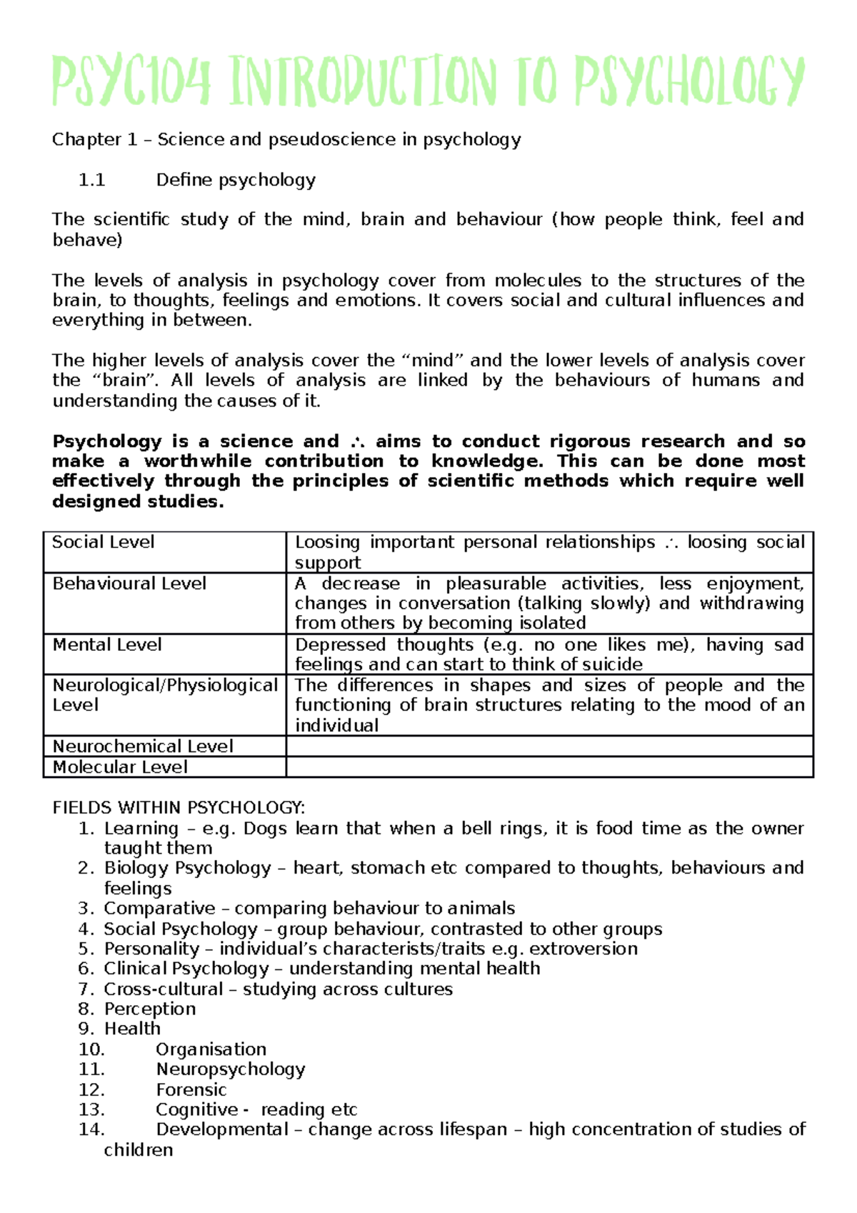 Psyc104 Course Notes Chapter 1 Science And Pseudoscience In