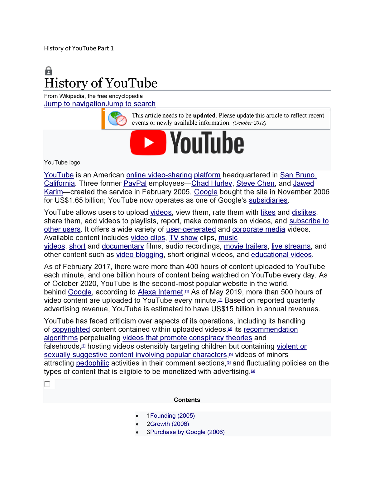 history of youtube essay