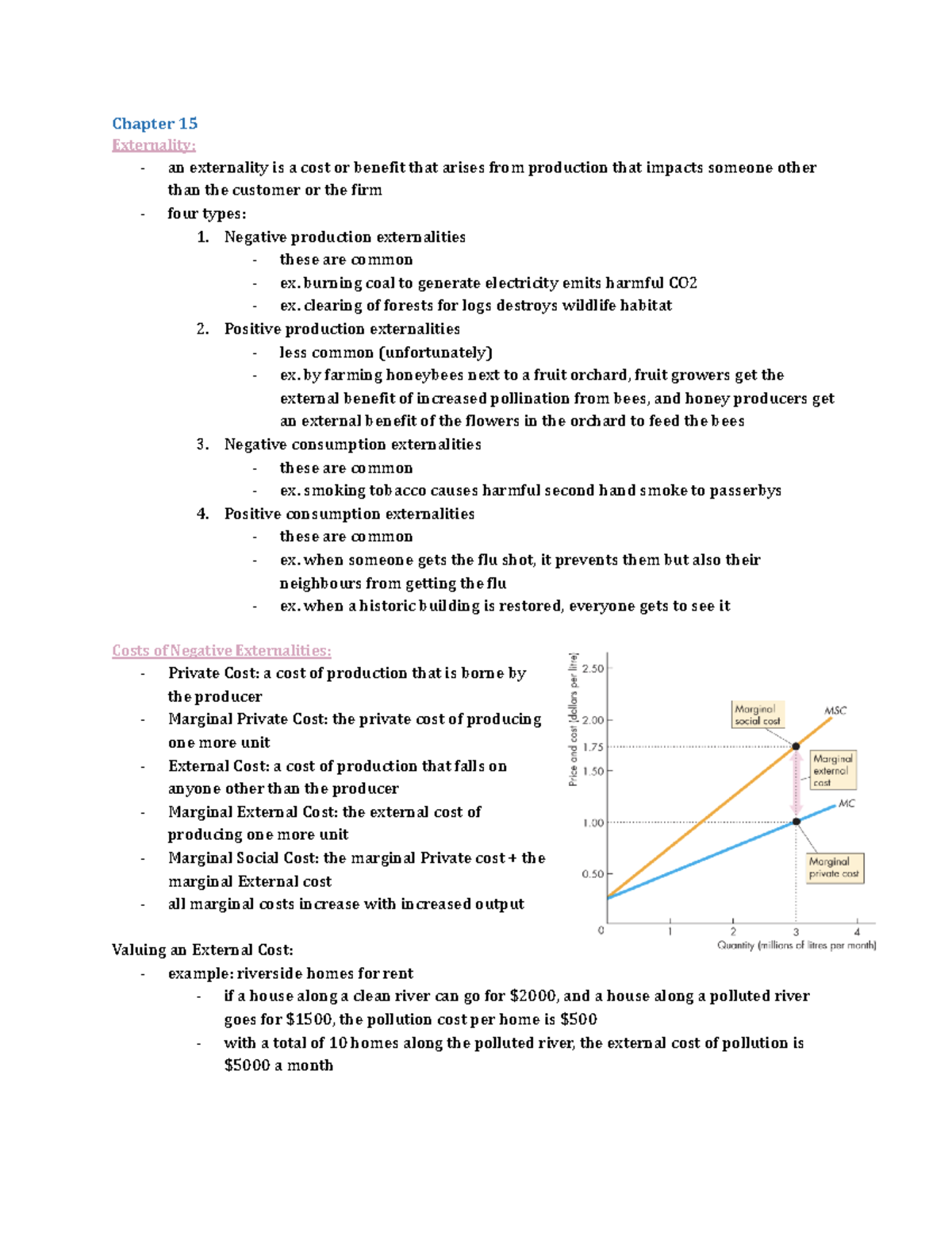 ECON1021 - Textbook Notes - ch.15-17 - 2019 - Chapter 15 Externality ...