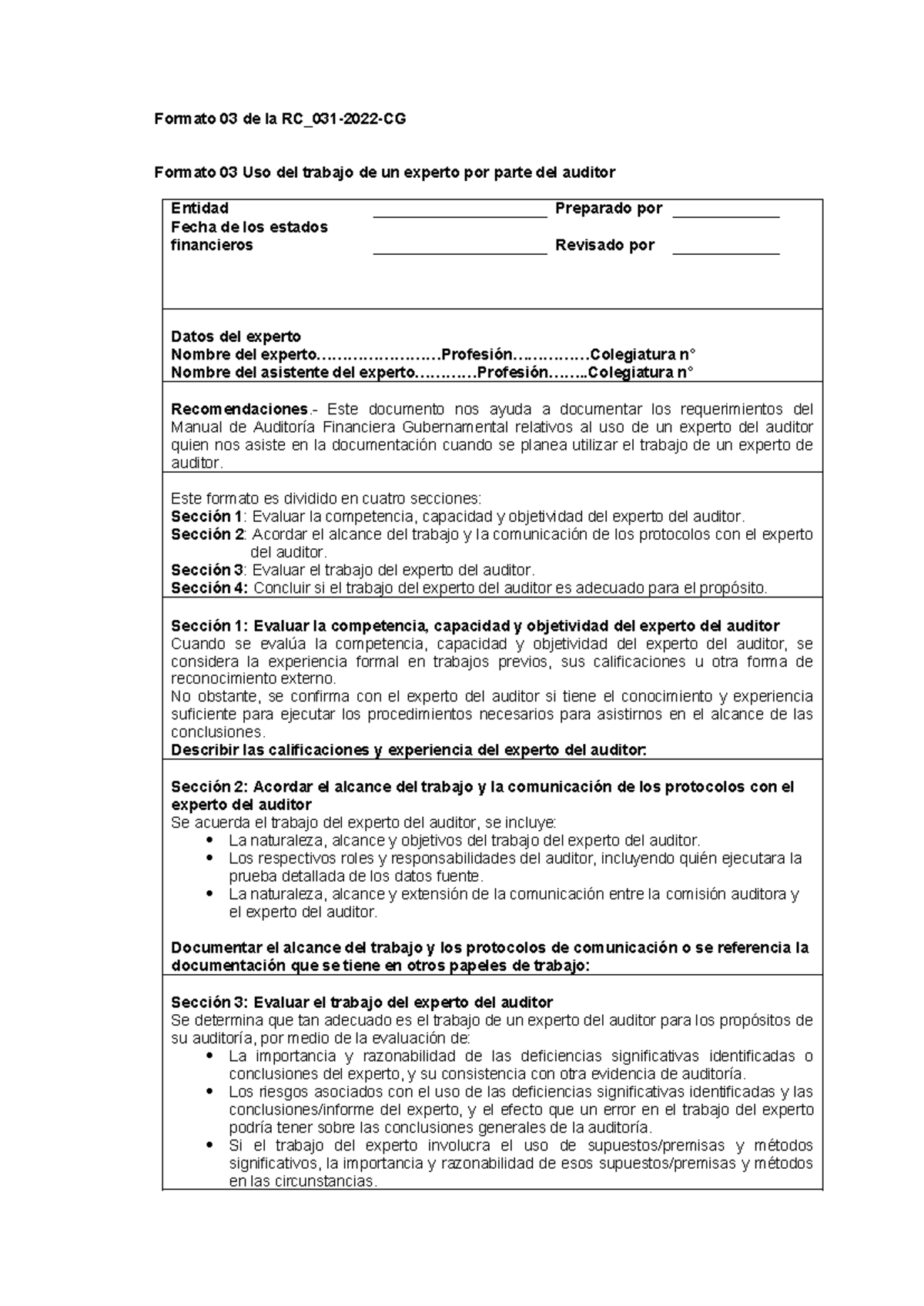 Formato 03 Directiva AF Uso del trabajo de un experto por parte del ...