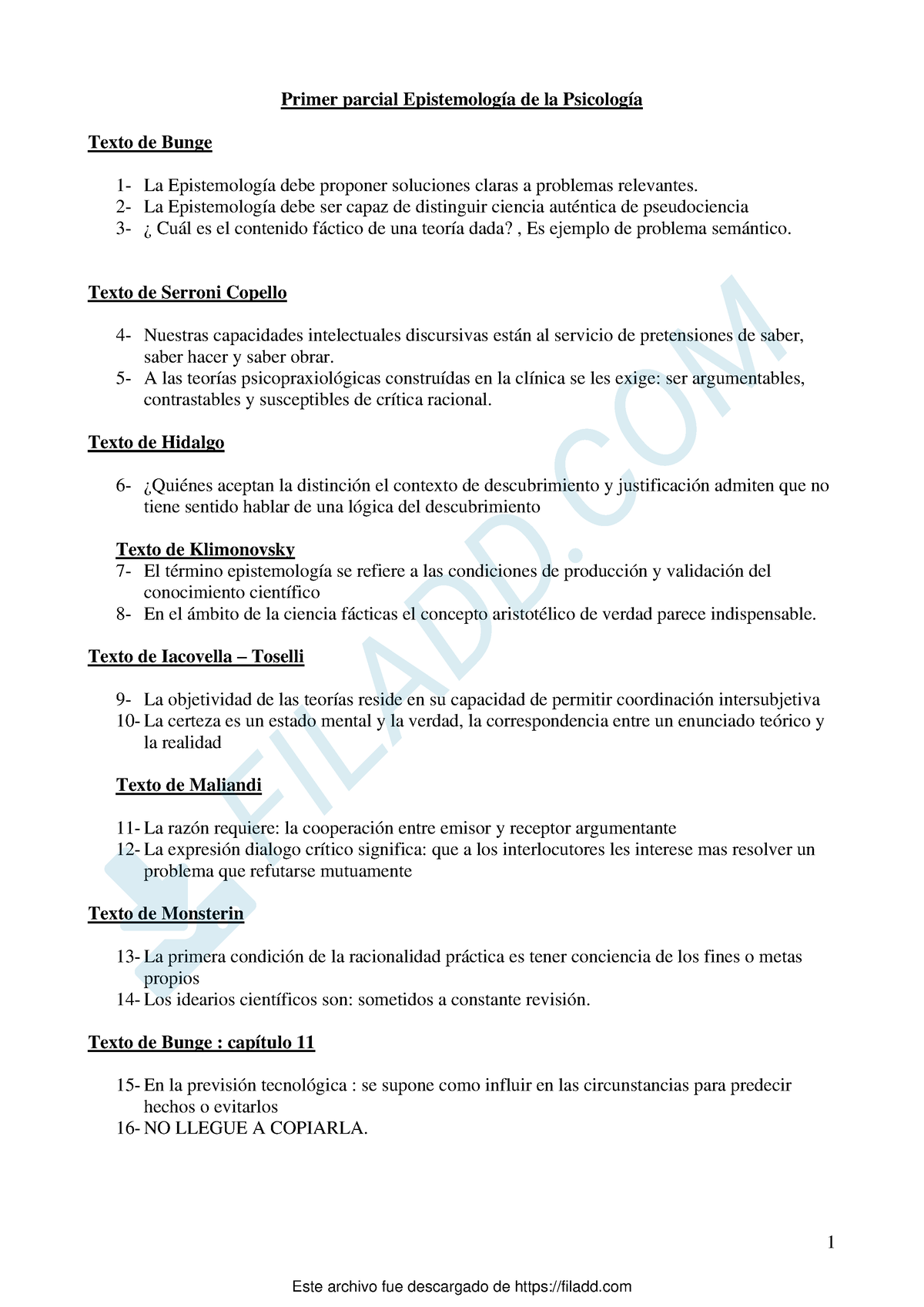 Episte DE LA PSI Parcial 1 - 1 Primer Parcial Epistemología De La ...