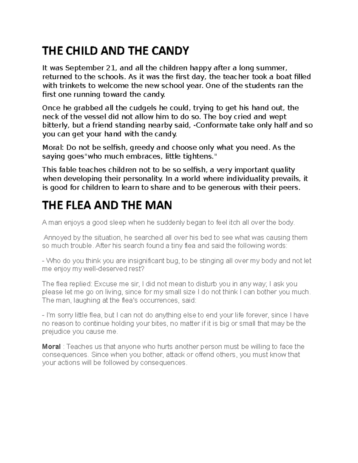 Short Story (PART 2) THE CHILD AND THE CANDY It was September 21, and all the children happy