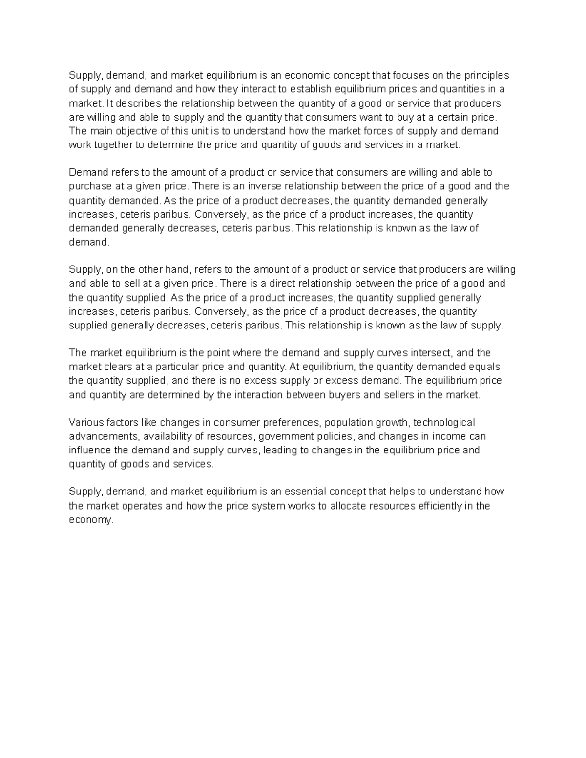 Ch 2 Supply, demand, and market equilibrium - It describes the ...
